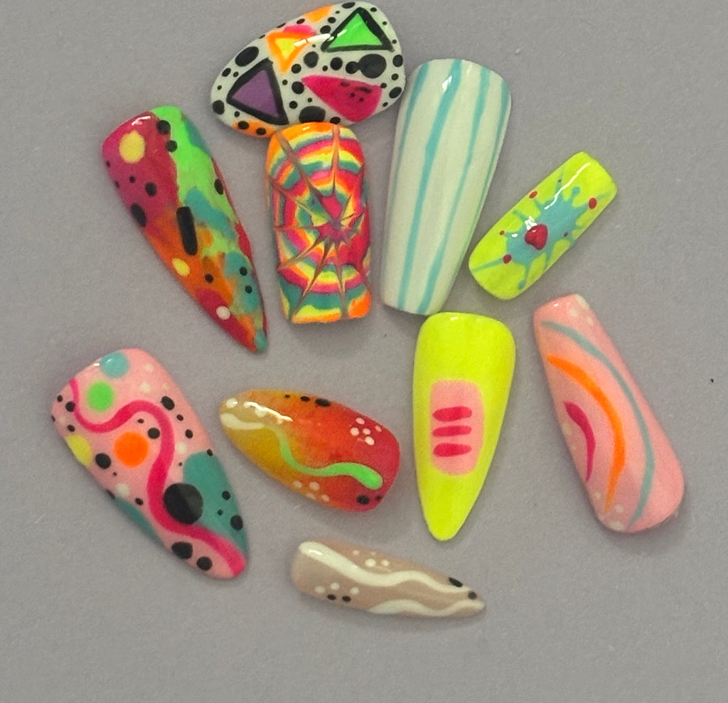 Unhinged colourful mismatched handmade press-on nail set